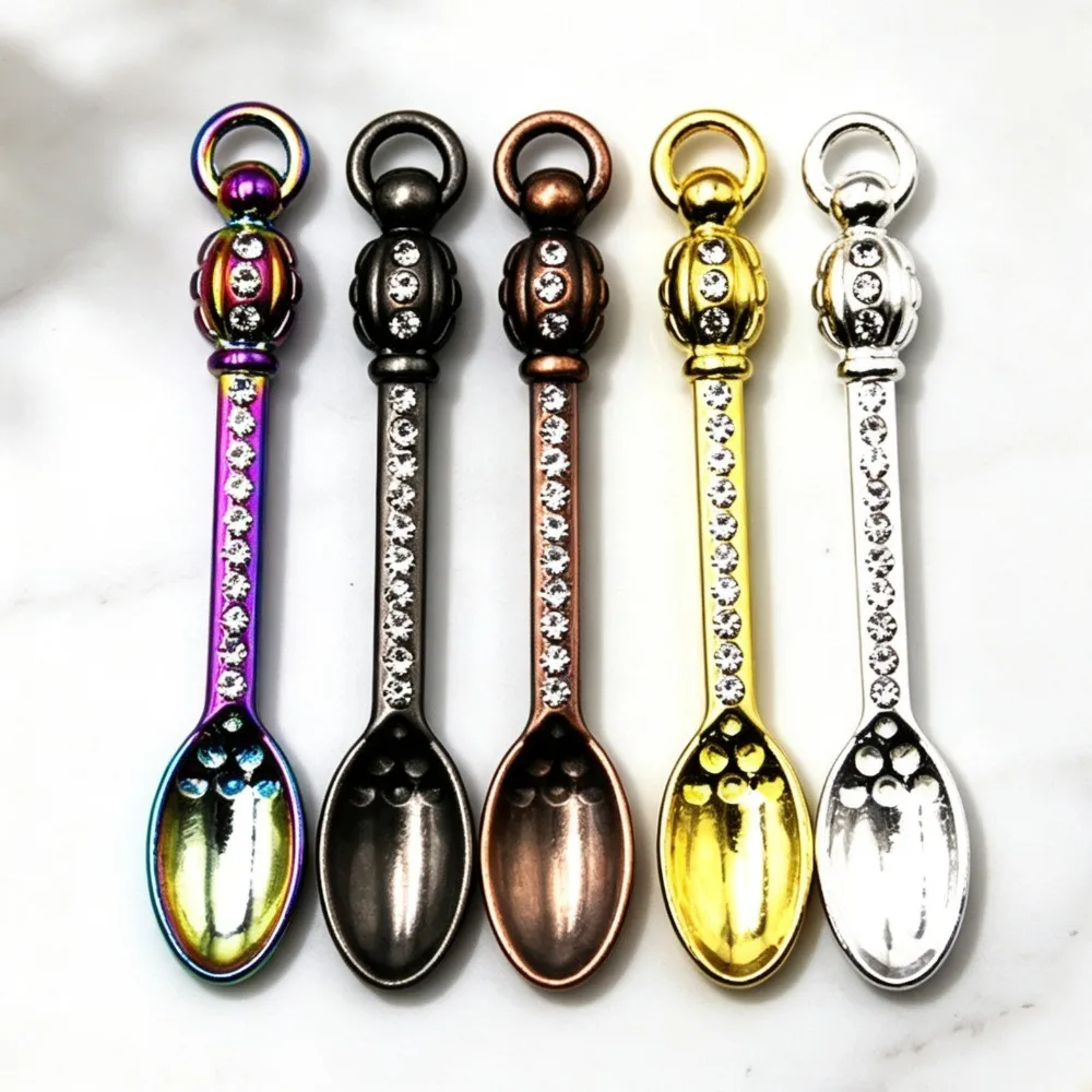 Short Lantern Handle Cat Shaped Diamond Inlaid Metal Oil Spoon Small Spatula Multipurpose Portable Smoking Accessory