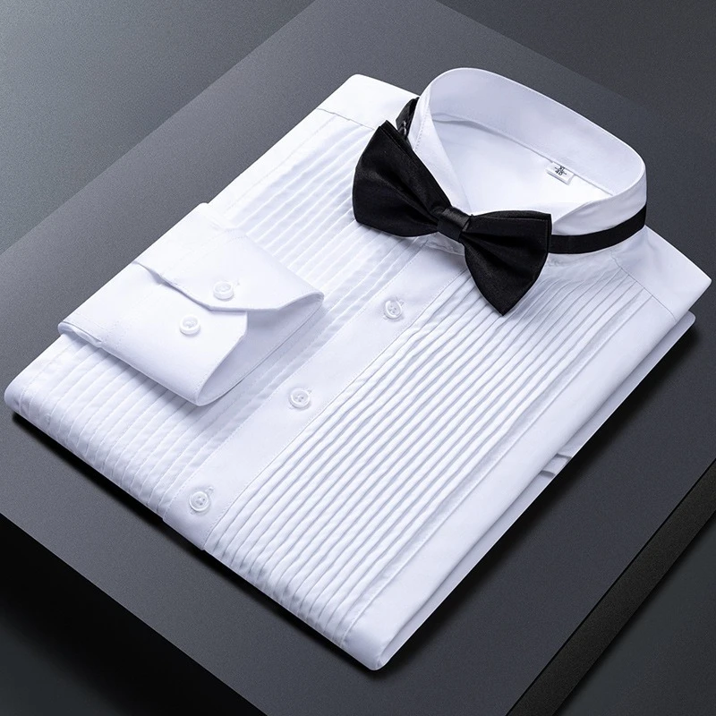 

Bamboo Classic Winged Collar Dress Shirt Men Wingtip Tuxedo Formal With Shirts Red Black Bow Tie Party Dinner Wedding Bridegroom