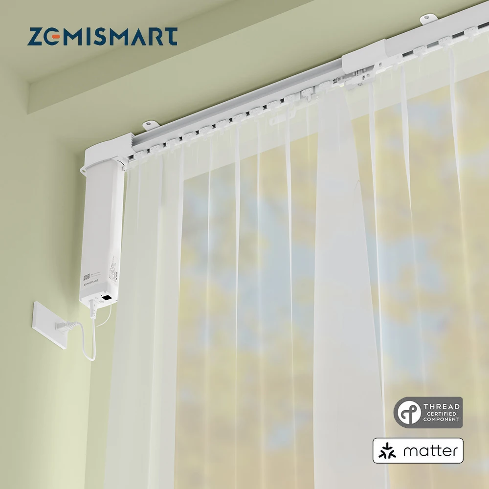 Zemismart Matter Over Thread Einziehbare Vorhangschiene mit Smart Motor, Unterstützt Homekit, SmartThings, Alexa, Google Home Assistant