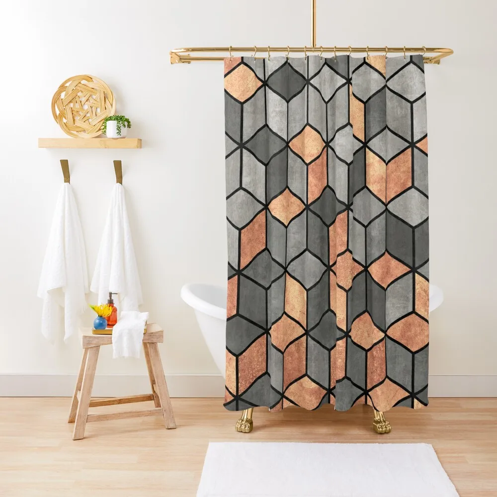 

Concrete and Copper Cubes Shower Curtain Luxury Bathroom Shower Set For Bathroom Bathroom Accessory Funny Shower Curtain