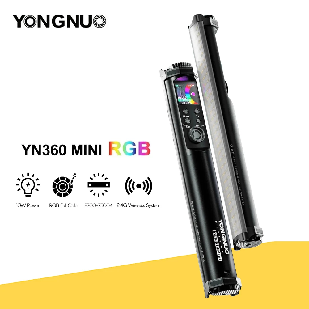 YONGNUO YN360Mini Portable Handheld Stick Light 2700-7500K RGB Full Color Video LED Photography Fill Light Soft Light Stick Lamp