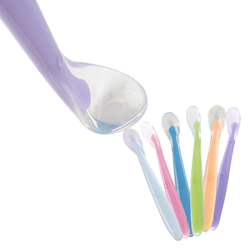 Baby Feeding Spoon Soft Silicone Spoons Training Spoon Temperature Sensing Feeding Feeder Flatware for Child kids Infants