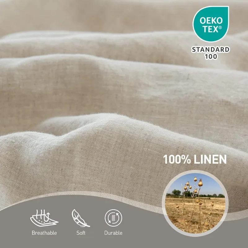 French Linen Flat Sheet with Embroidered Border-100% Stone Washed Flax Bedding,King Size(108''x102'') Ultra Soft