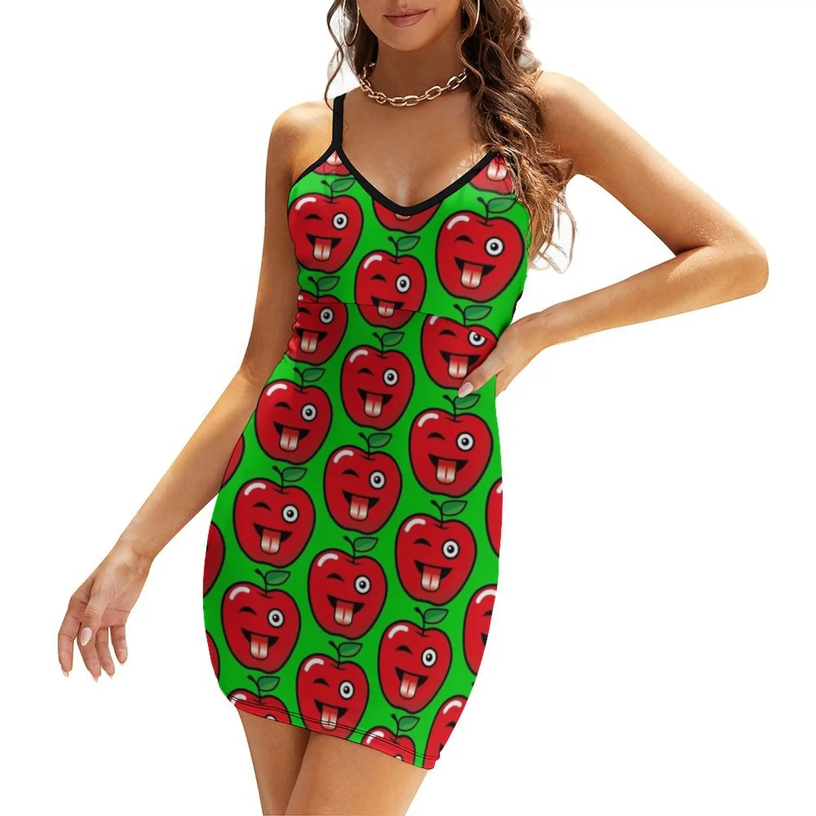

30 Red apple laughs eyes tongue funny Sling Dress cute dress elegant guest wedding dress dresses korean style
