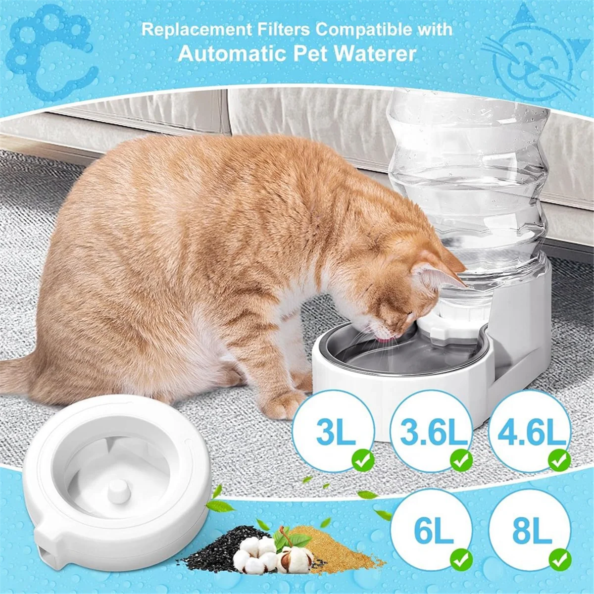 A59T 4 Buah Filter Air Mancur Pengganti untuk Air Mancur Hewan Peliharaan 3,6L/4,6L/6L/8L Dispenser Air Hewan Peliharaan Filter Air Anjing