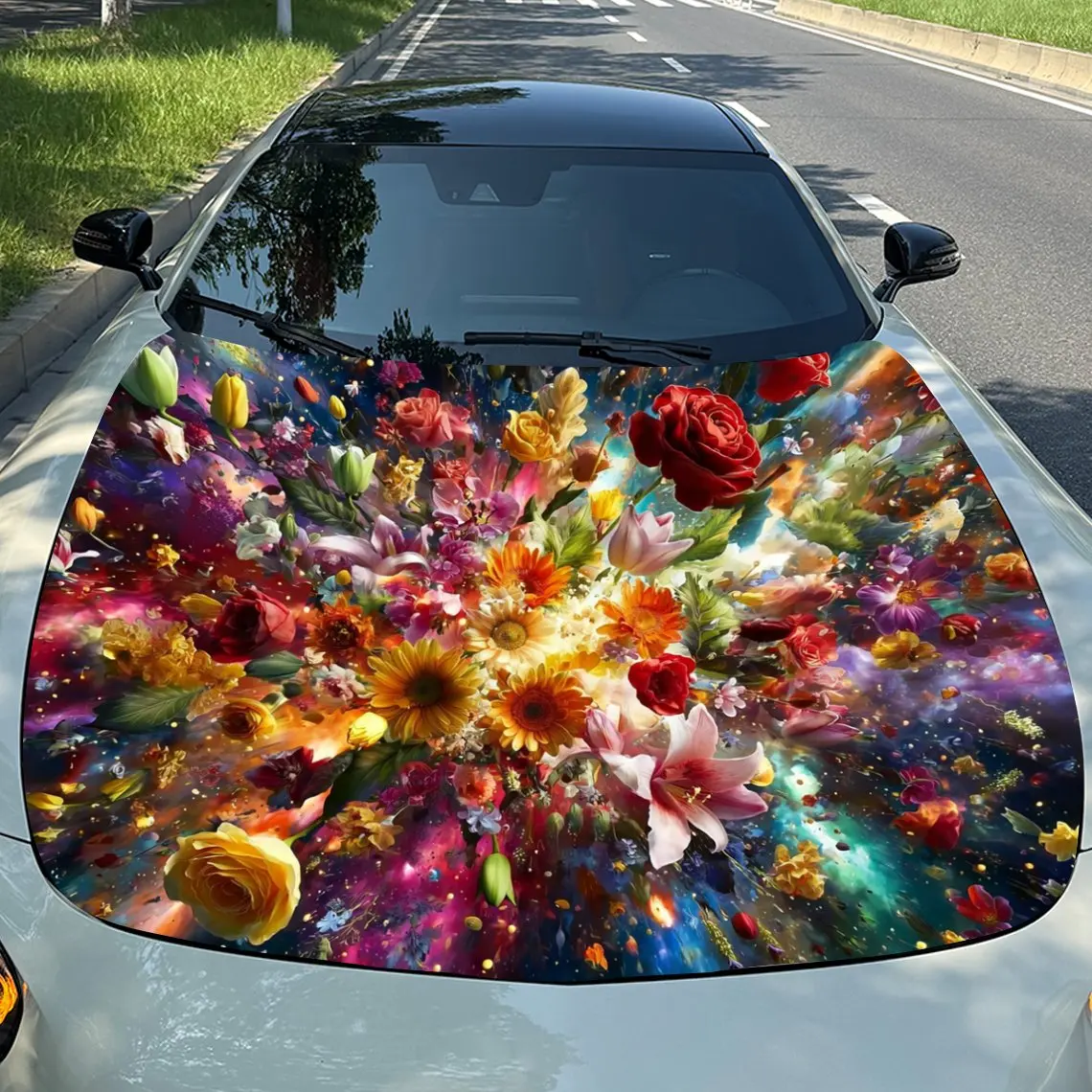 

Наклейка на капот автомобиля с цветочным узором Готический цветочный дизайн черепа, прочная виниловая упаковка из ПВХ, повышенная защита и стиль, легко