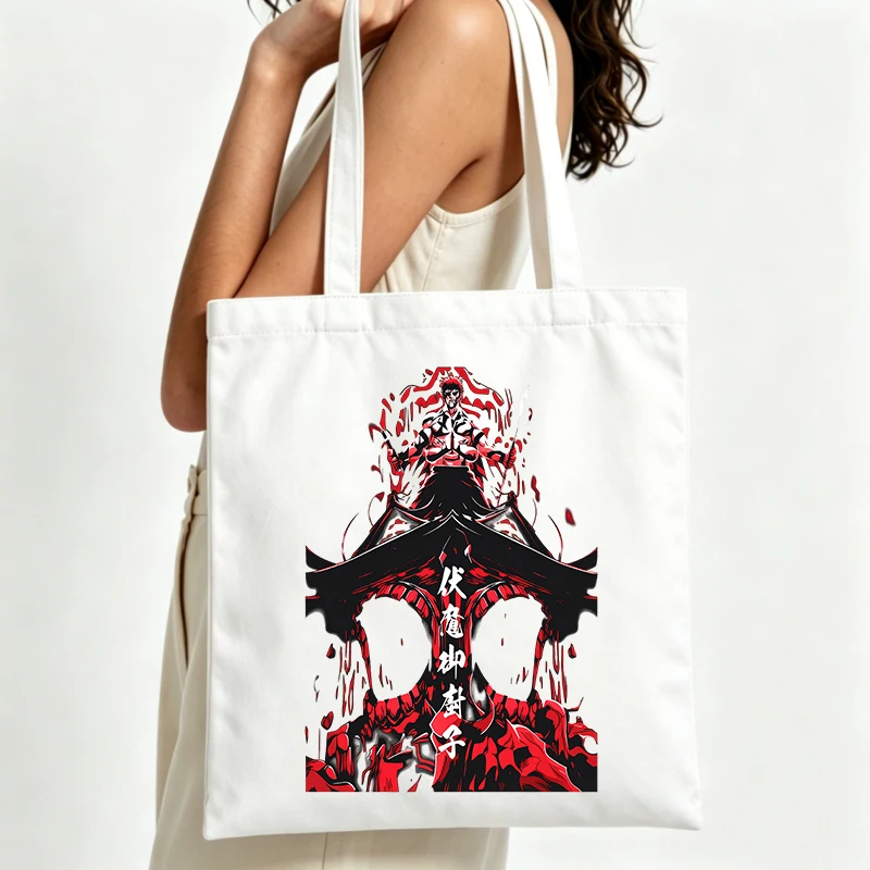 abstract red and black graphic canvas tote bag, urban style for daily shopping and casual outings