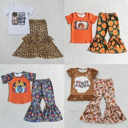 Wholesale Baby Girl Thanksgiving Pumpkin Shirt Fall Set Toddler Bell Bottom Pants Boutique Infant Children Western Howdy Outfit