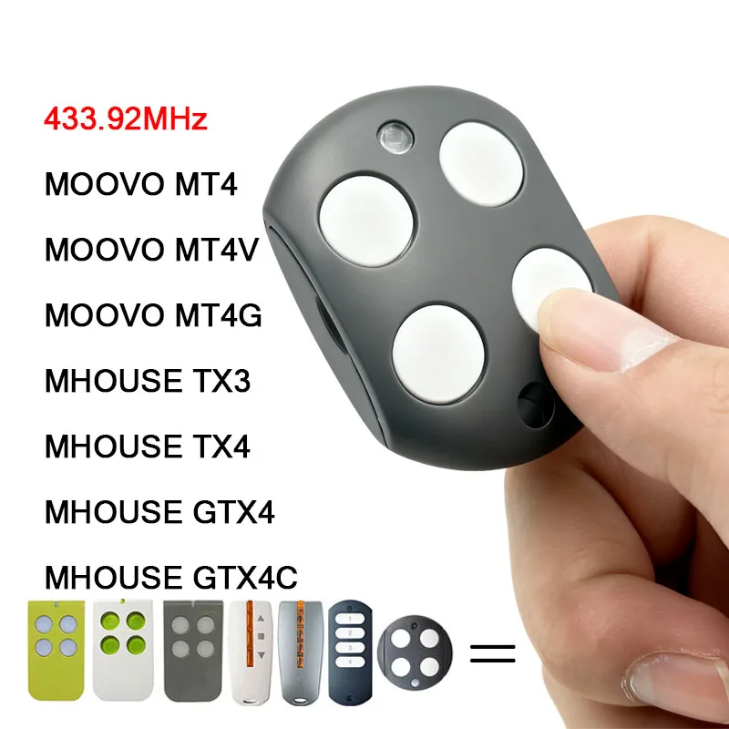 MHOUSE Gate Remote Control GTX4 GTX4C TX3 TX4 Compatible MOOVO MT4 MT4V MT4G Garage Door Control Keychain 433.92MHz Rolling Code