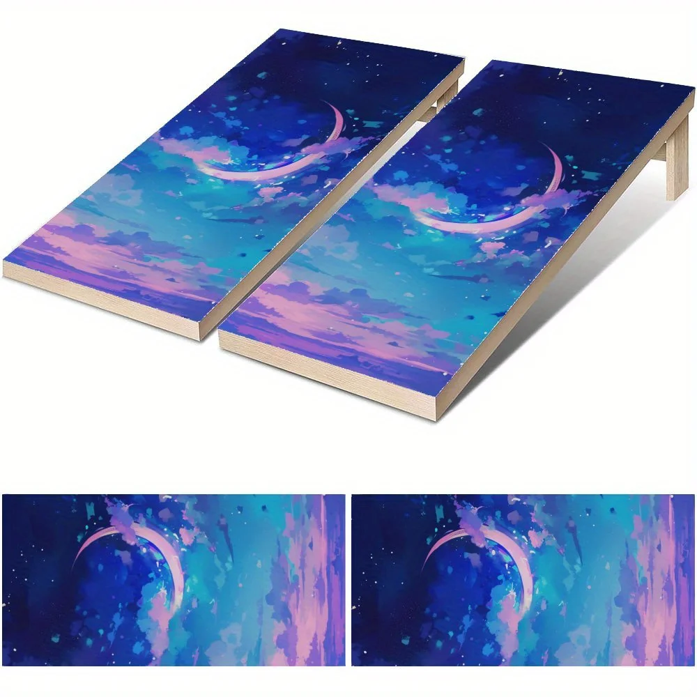 

Dreamy Star Moon Night Waterproof Cornhole Board Vinyl Wraps, PVC Outdoor Game Board Design, Perfect for Sports & Leisure Activi
