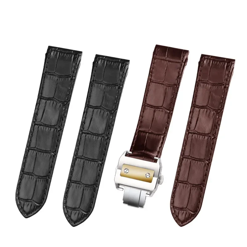 High Quality waterproof Genuine Leather Watch Strap For Cartier Santos 100 Men's And Women Folding Buckle strap 20mm 23mm