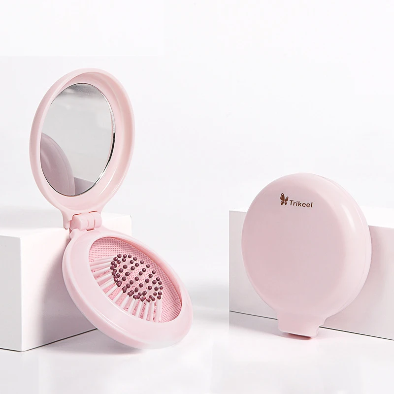 CN Herb Folding Airbag Comb Massage Comb Portable round Hairdressing Small Air Cushion Comb with Makeup Mirror Folding