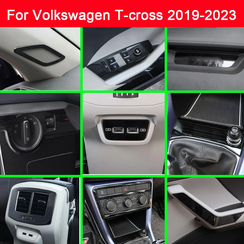 Stainless Steel Gear Box Panel Cover Brushed Black Door Audio Speak Sound Trim Frame For Volkswagen VW T-cross Tcross 2019-2023