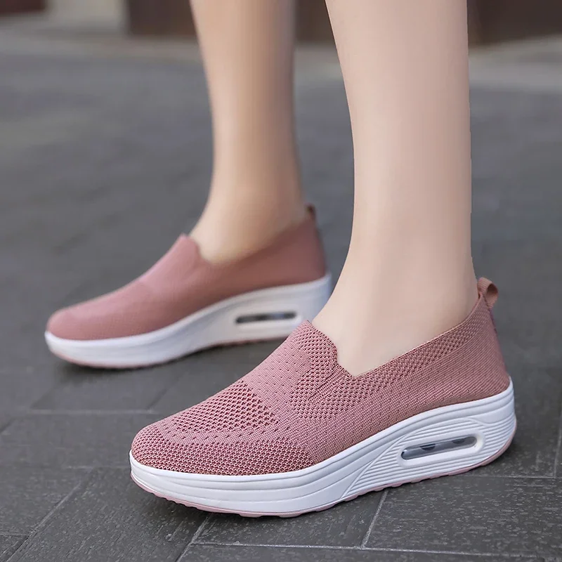 

Women Casual Shoes with Thick Soles Fashionable Sports Running Fitness Lightweight Mesh Loafers Slip in Shallow Mouth Flat Shoes