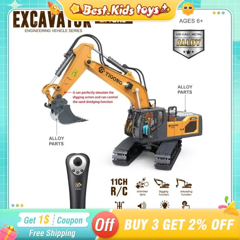 1/20 2,4G RC Legierung 11CH Bagger Lkw Fernbedienung Rotation Engineering Fahrzeug Simulation Lichter Sound kinder Spielzeug geschenk