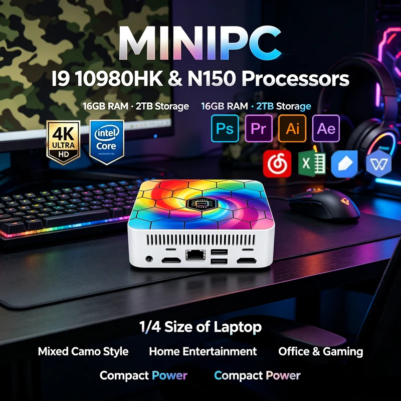 Intel I9‑10980HK & N150 Colorful Mini PC Win11 16GB 1/2TB SSD WiFi6 BT5.2 4K for Game Stream Home Office & Graphic Design Work