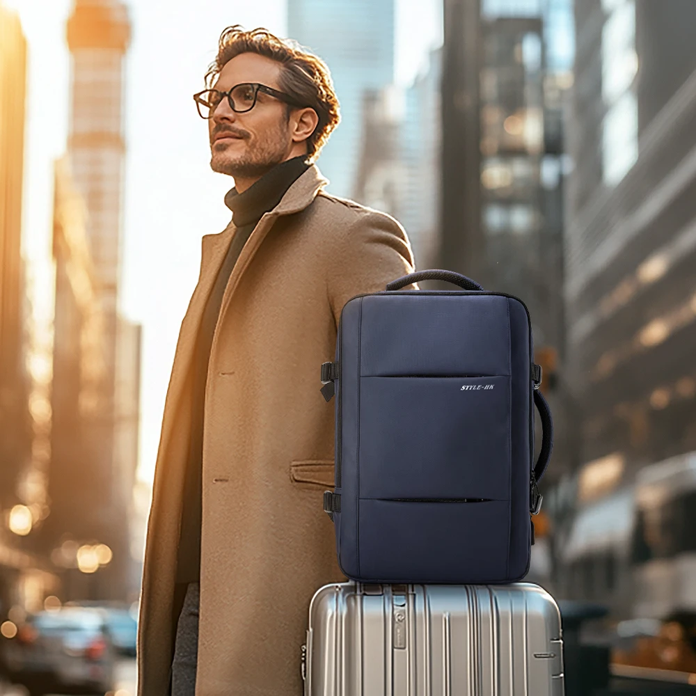 HK Multifunktionaler Herren-Reiserucksack, erweiterbarer Business-Rucksack, wasserdicht, große 15,6-Zoll-Laptoptasche mit USB, modischer Tagesrucksack