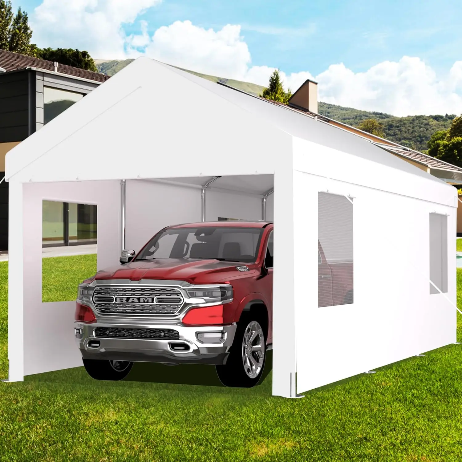 Carport 12x20 Ft Heavy Dut Car Port Canopy, Portable Garage with Removable Sidewalls & Doors for Car, Truck, Boat,, Customized