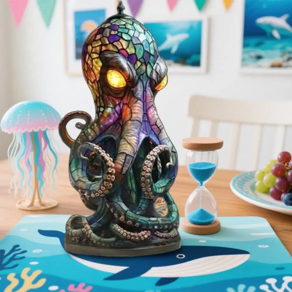 

Stained Glass Style Octopus Lamp Magical Refuge Ocean Themed Octopus Lamp with Glowing Eyes Stained Glass Style Resin for Home