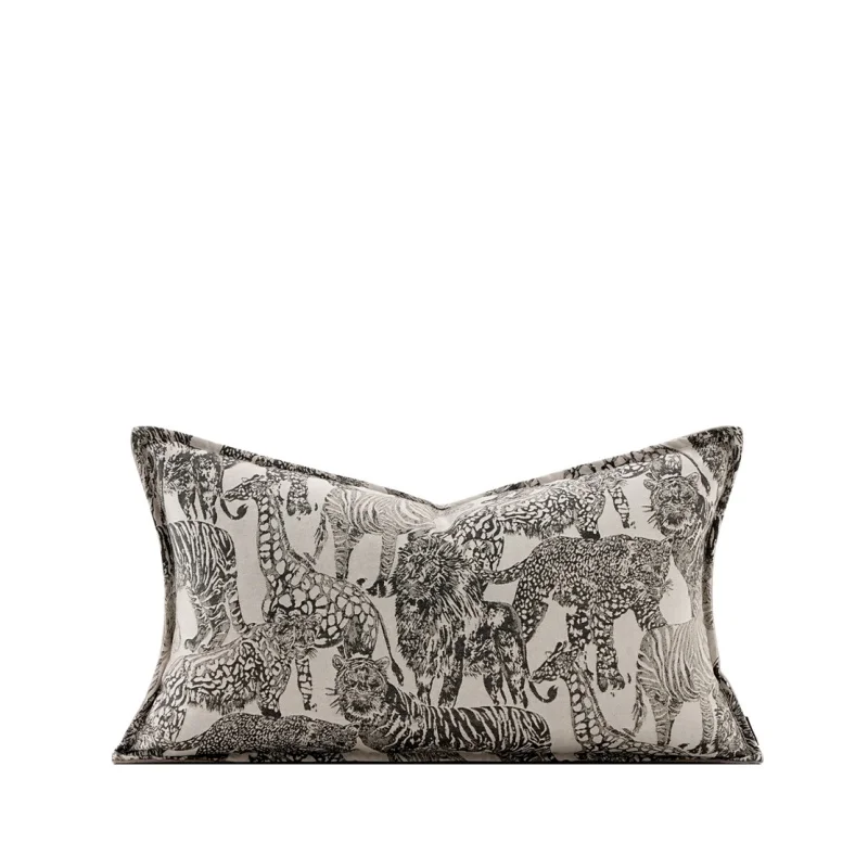 Jungle Animals Pillows Gray Black Cushion Case Modern Luxury 48x48 30x50 Decorative Pillow Cover For Sofa Chair Home Decorations