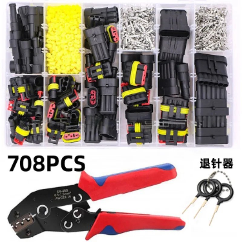 708Pcs Boxed Car Waterproof Connector Kit Terminals Male Female Pin Plug Terminal Block