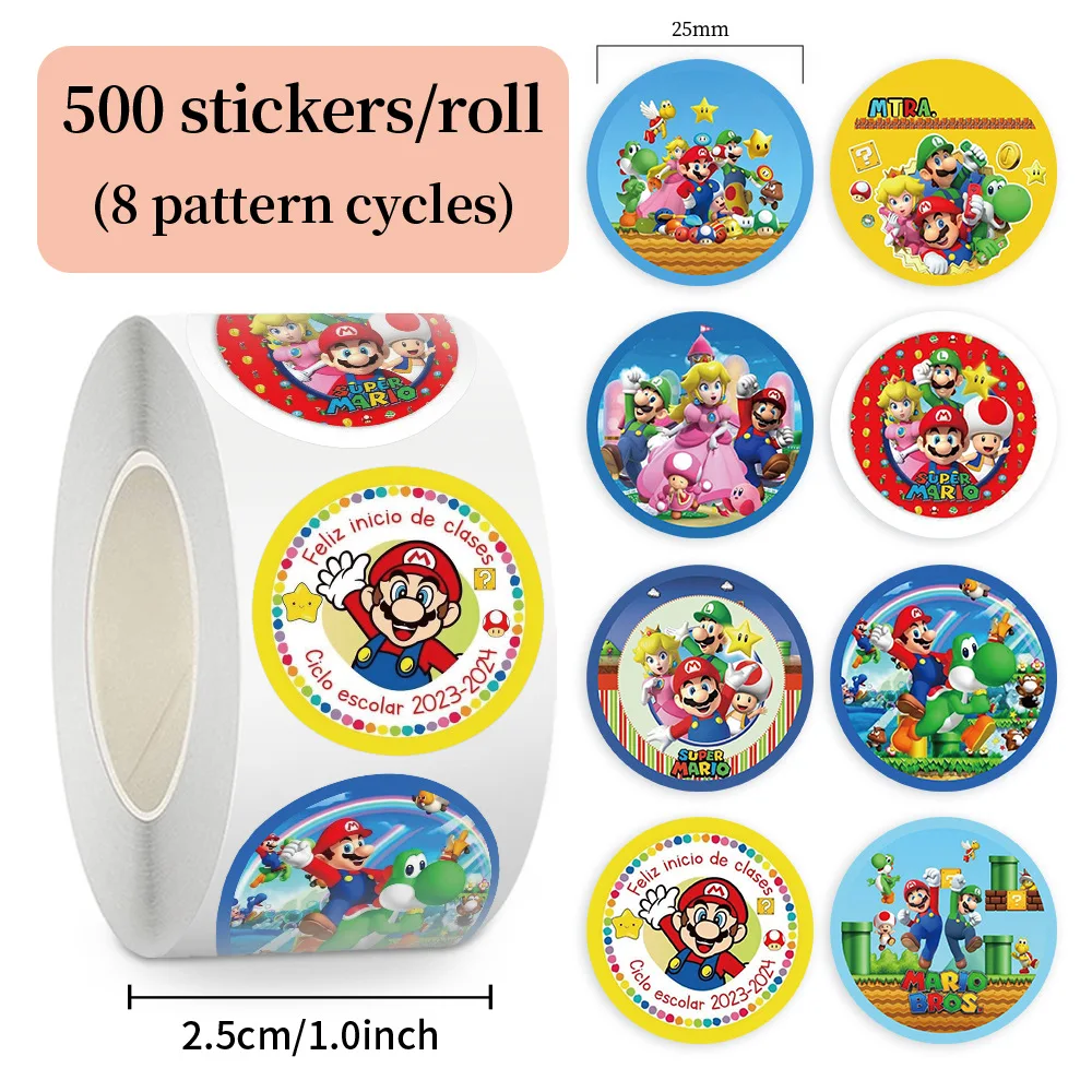 500pcs/Roll Cartoon Cute Super Mario Sealing Sticker DIY PVC Laptop Decals Decoration Stiker Reward Gift Toys