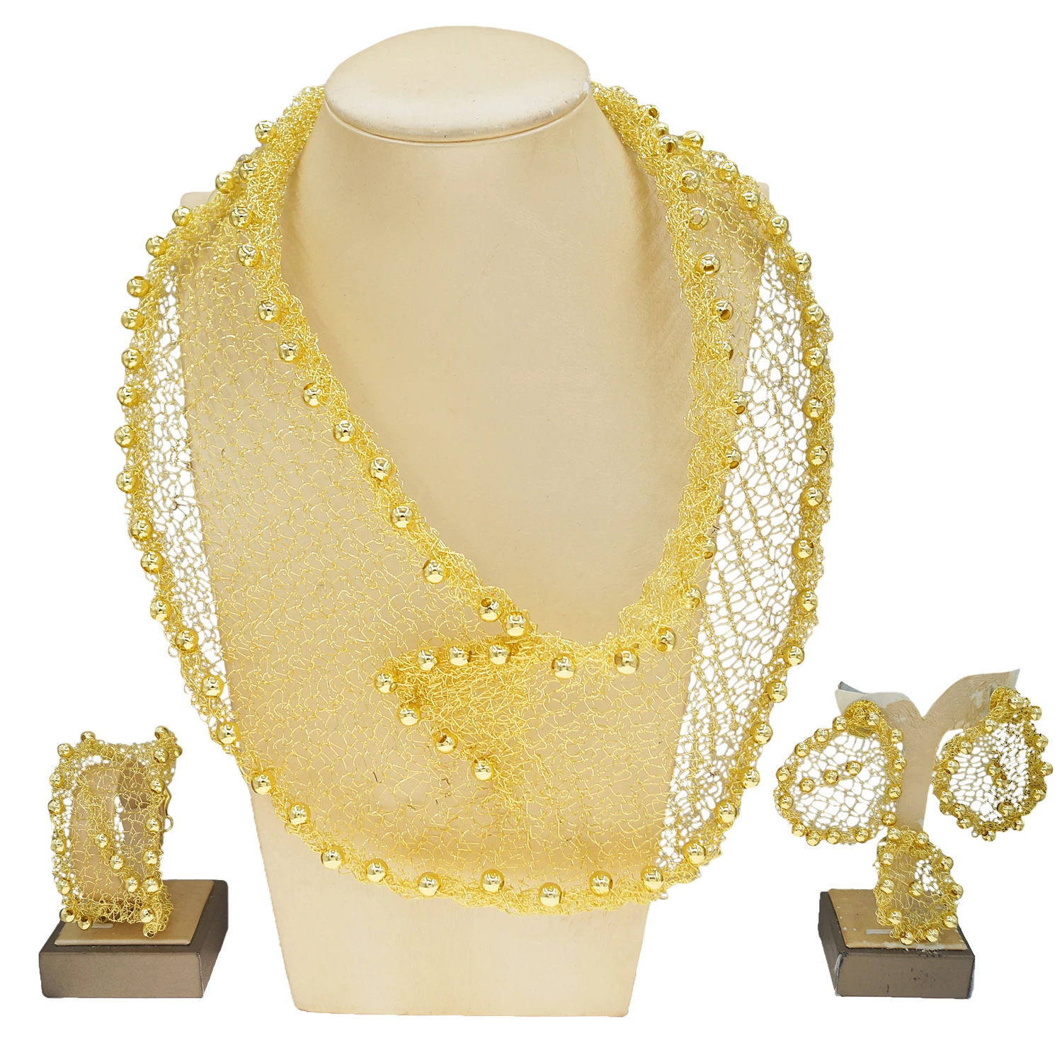 

New African 24k Gold Plated Jewelry Set for Women Hoop Earring and Pendant Set Italian Gold Color Weddings Bangle Ring Jewellery