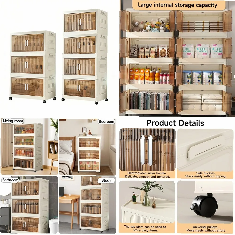 

3/4 Layers 41cm Length Folding Storage Box with 4 Removable Wheels for Storing Clothes Blankets Books Documents