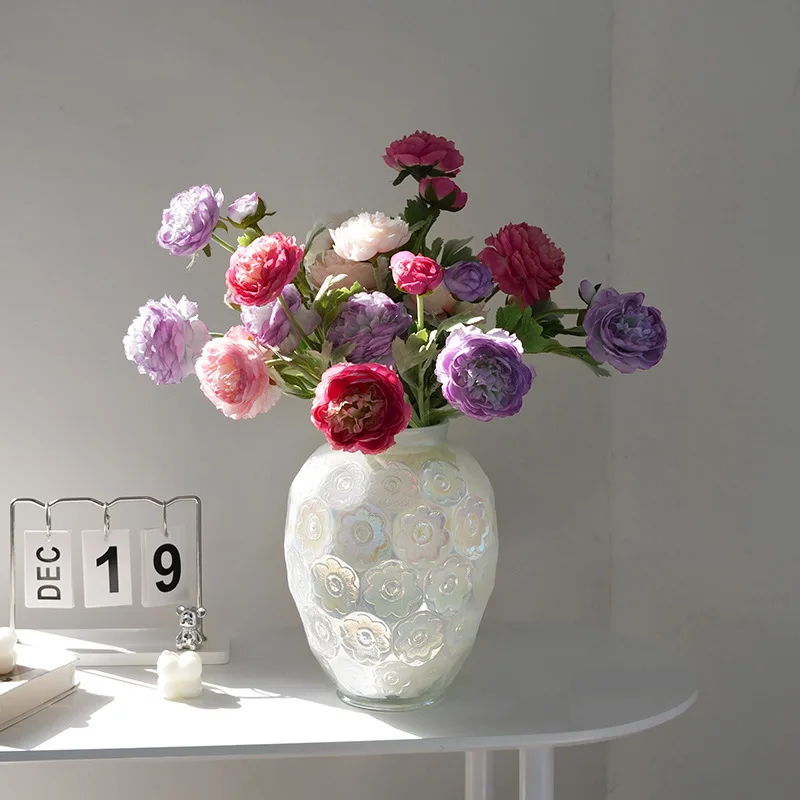 

YFY new Chinese relief vase glass high-end vase ornament vase flower arrangement high-end desktop home decoration