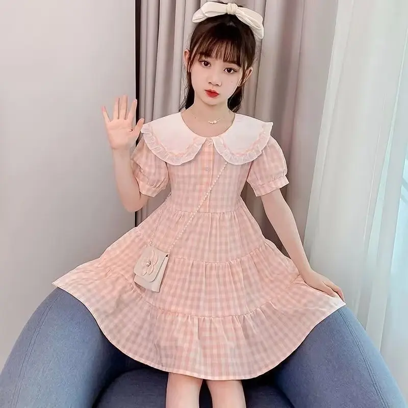 

Pink simple temperament summer Japanese fashion trend ins fashionable lazy new children's clothing dress artistic versatile