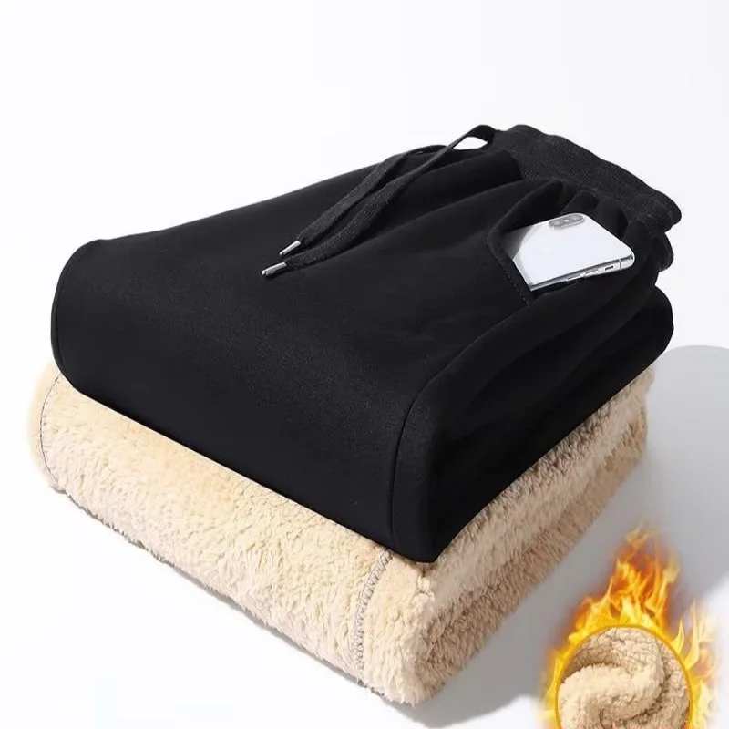 

Новые мужские плюшевые толстые повседневные брюки, осенние и зимние мужские большие спортивные брюки, теплые гигиенические брюки из овечьего флиса, хлопковые брюки