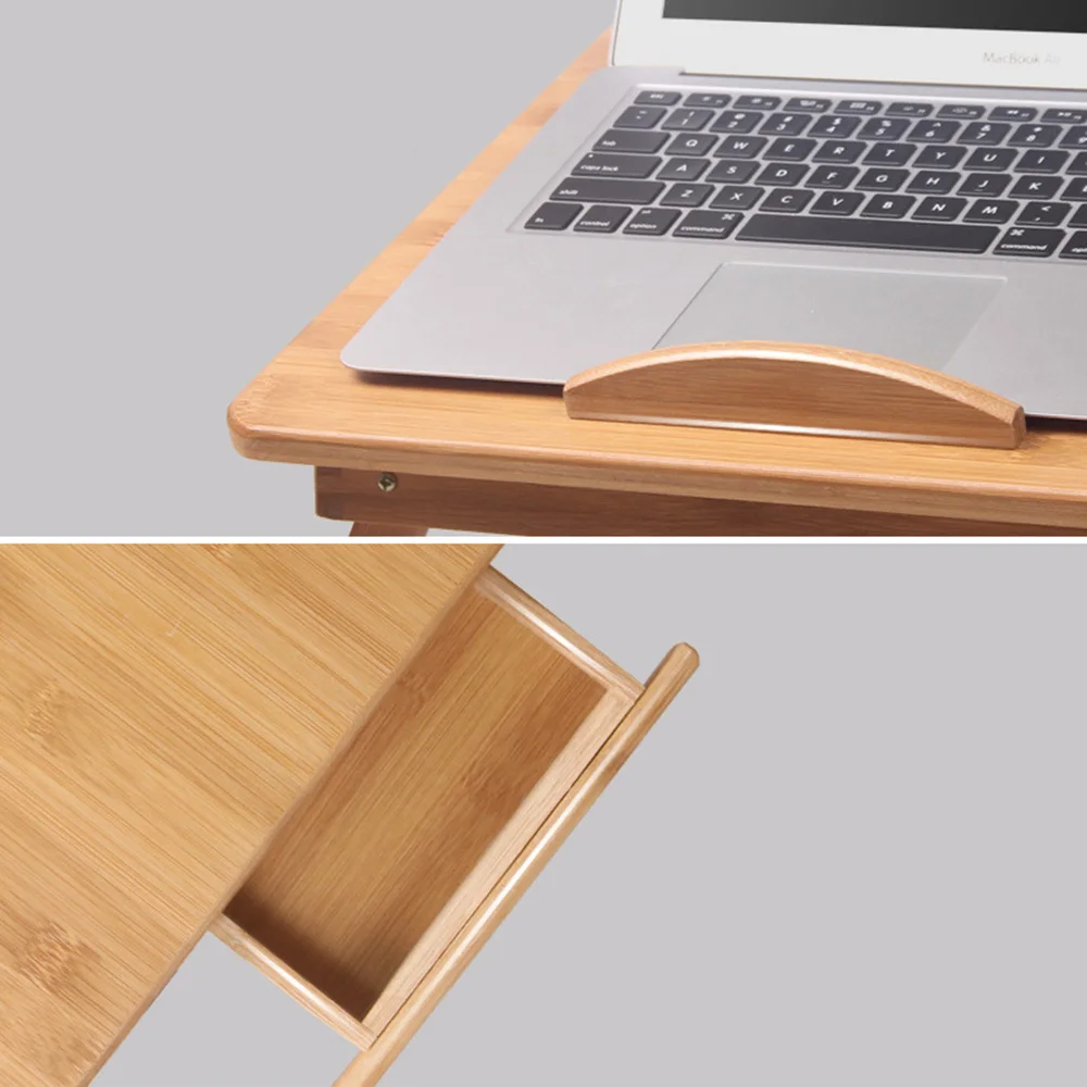 مكتب كمبيوتر محمول خشبي قابل للطي، طاولة طالب مدمجة، طاولة قراءة بجانب السرير موفرة للمساحة، متعددة الوظائف #4