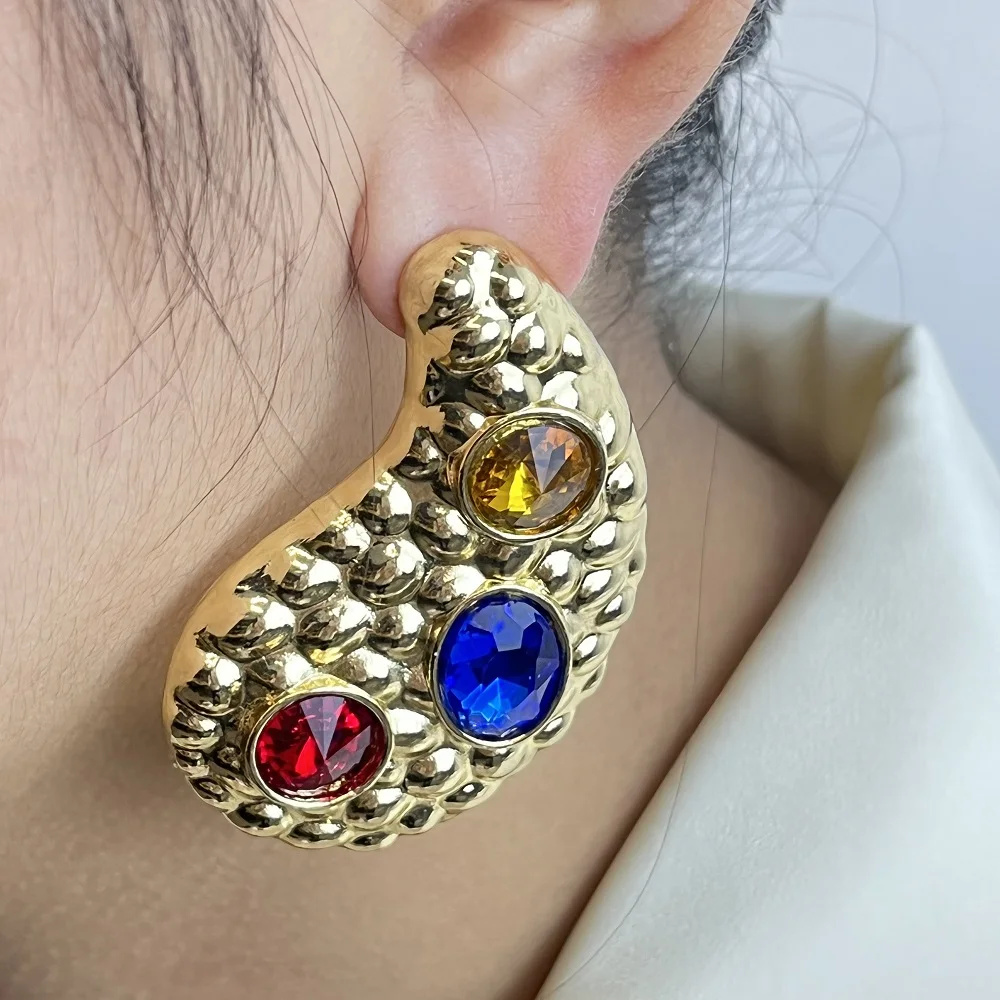 Zhuerrui Fashion Stunning Big Earrings With  Colorful Zirconia Brazilian Smart Jewels For Daily Wear Free Shipping Gift E0032