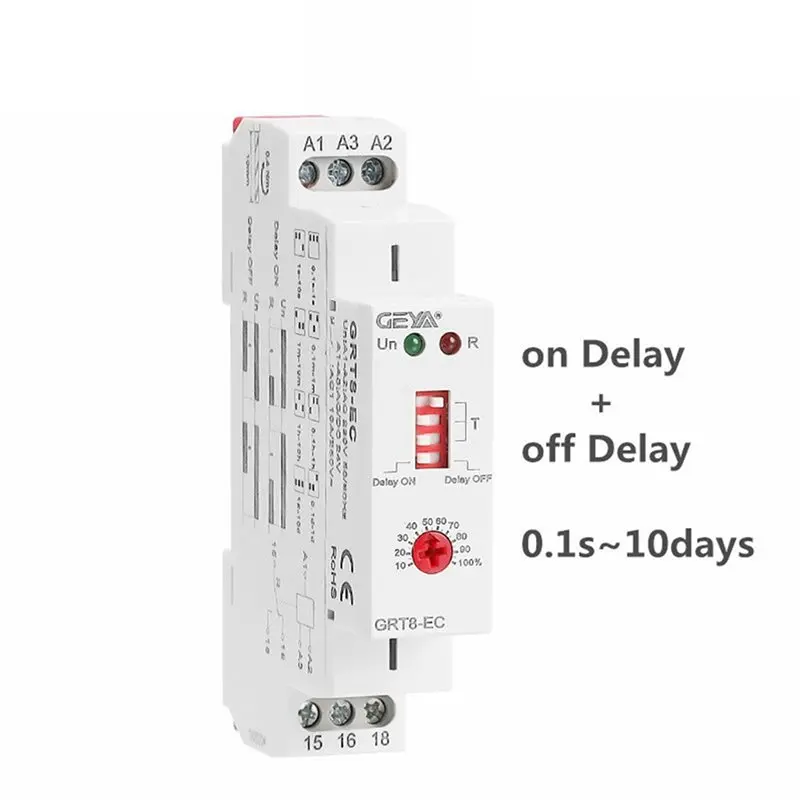 A53Q-10X GEYA GRT8-EC 10A Dual Function Timer Relay On Delay Or Off Delay Relay AC230V Time Relay