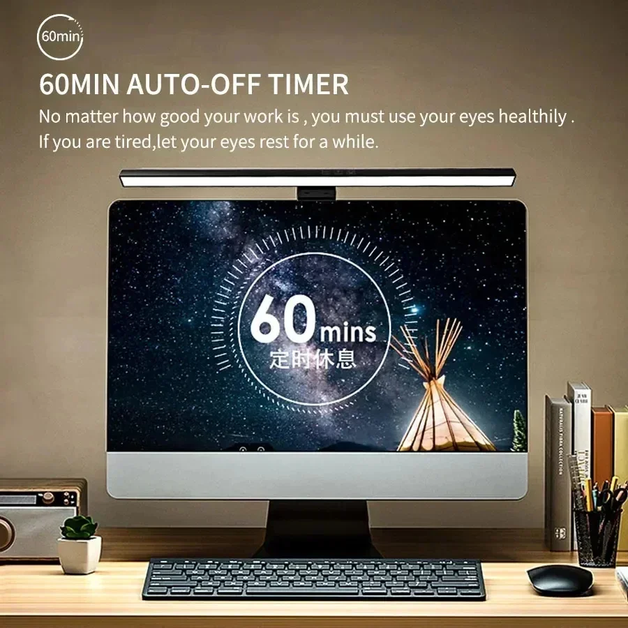 USB PC 컴퓨터 모니터 화면 LED 책상 램프, 조도 조절 가능, 3 색 행잉 테이블 램프, 독서 학습 작업용, 33cm, 50cm 바