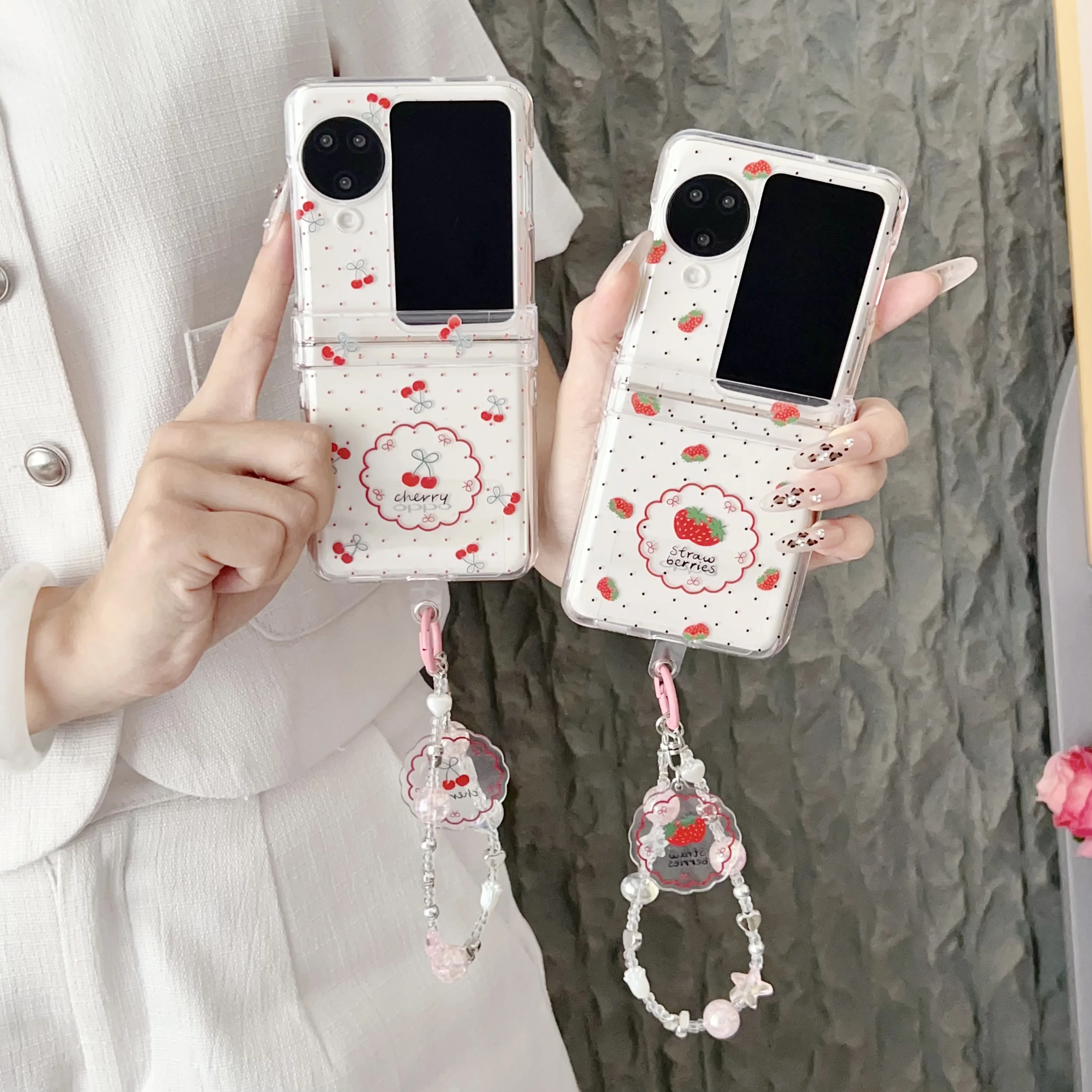 

Back Cover For OPPO Find N3 N2 Flip Case Polka Dot Cherry Strawberry Bracelet Wristband Chain Hard Pc Shockproof Phone Case