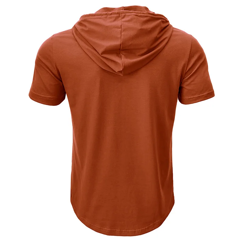 2024 Spring Summer Men Short Sleeve Hooded T-Shirt New Men Henry Collar Solid Color Casual Tops Tees Male Sportswear Tshirts