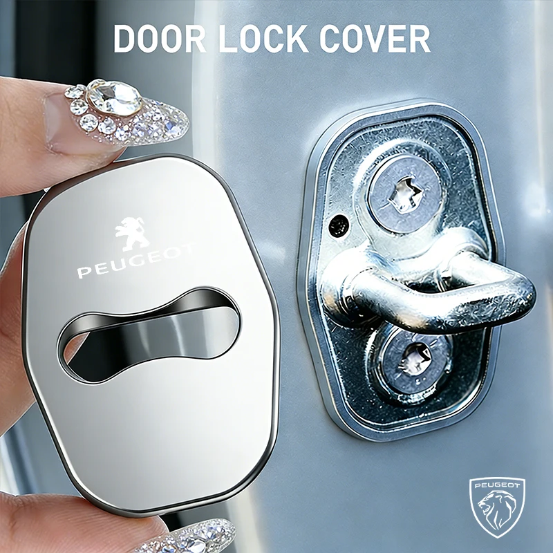4Pcs Car Door Lock Cover Stainless Steel Protection Accessories For Peugeot 308 206 207 408 208 407 508 107 301 307 406 807 607