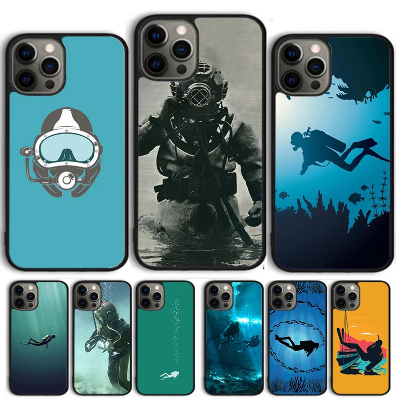 Scuba Diving Diver Phone Case Cover For iPhone 15 16 11 13 14 Pro Max 12 mini Plus X XS Max XR Fundas