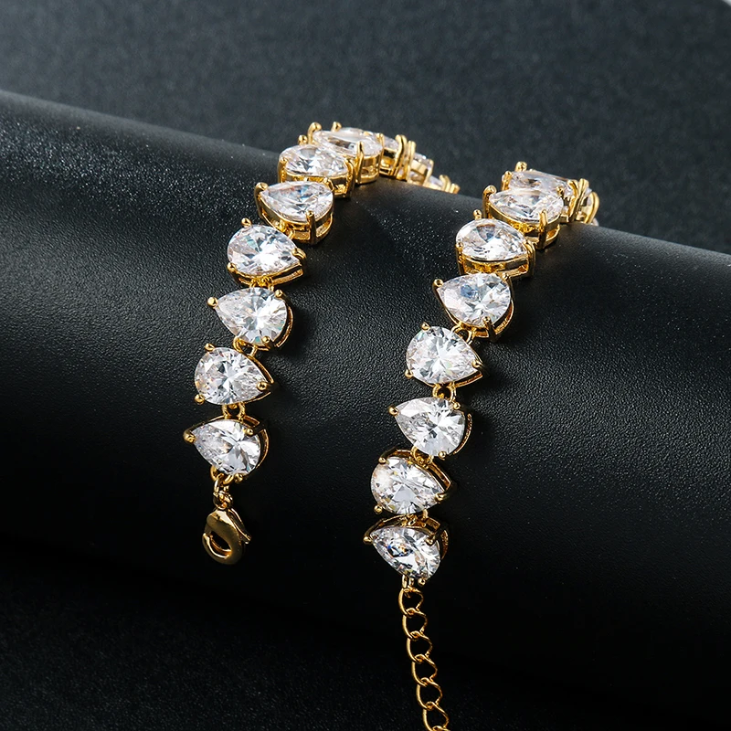 WEIMANJINGDIAN Brand Wedding Bride or Bridesmaid Jewelry Shiny Pear Cut Cubic Zirconia Crystal Tennis Bracelet for Women