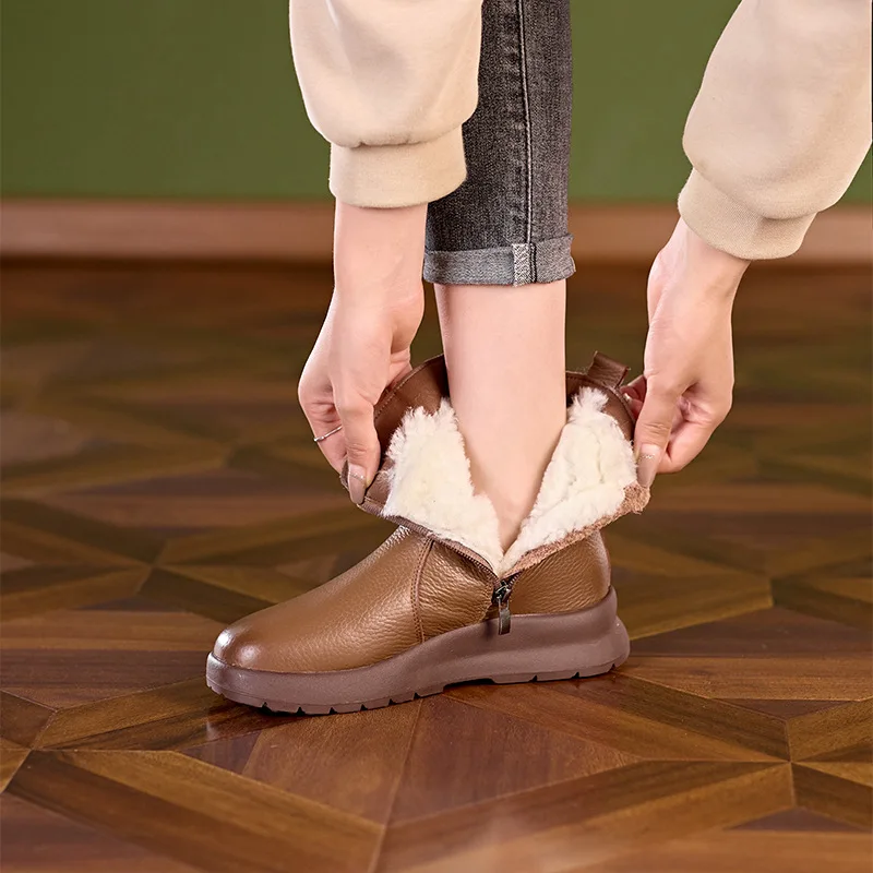 

Cowhide Winter Warm Snow Boots Women Genuine Leather Woman Shoes Thick Soled Platform Fleece Lined Casual Ankle Boots WSH5451