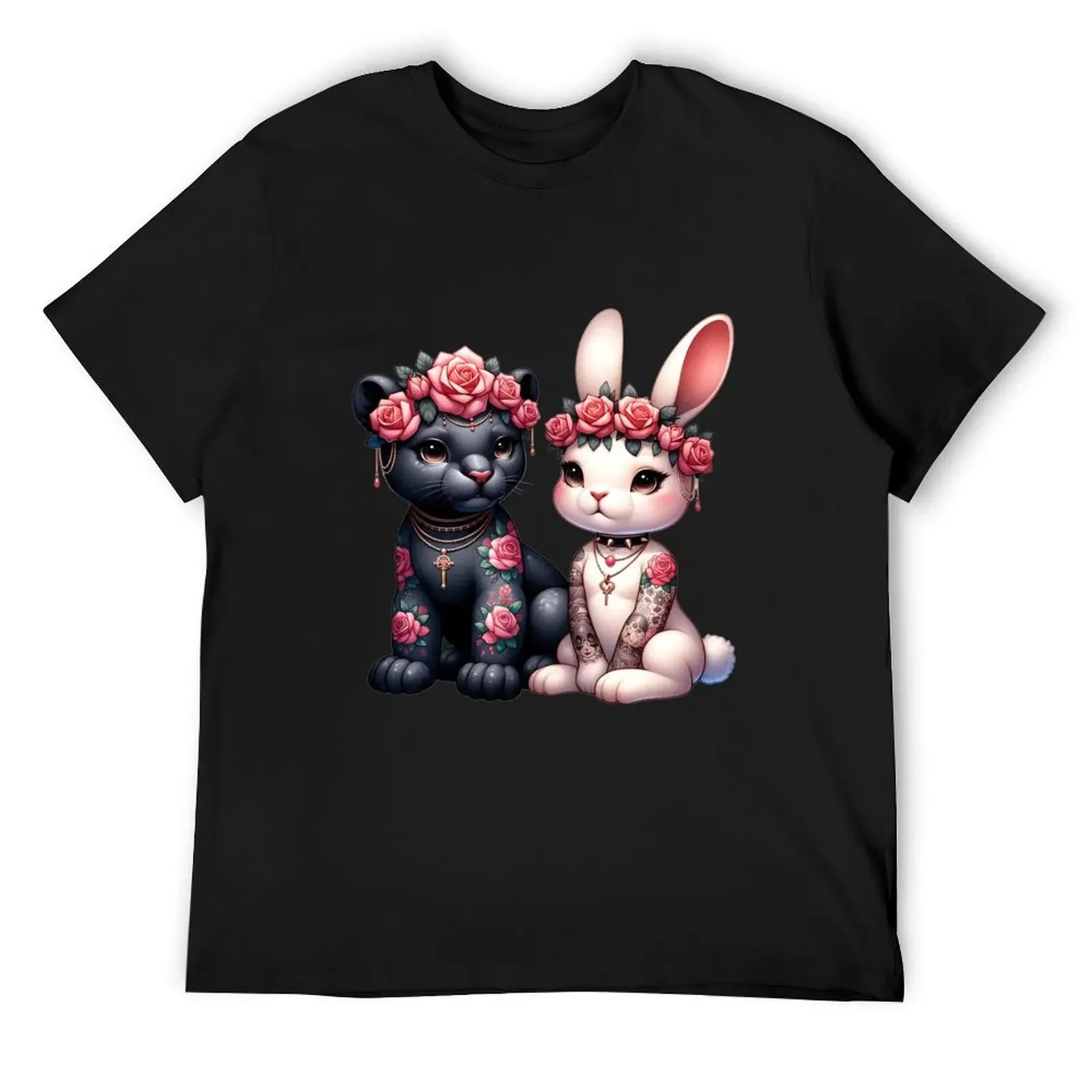 Bunny and panther T-Shirt korean fashion vintage anime shirt t shirt for men