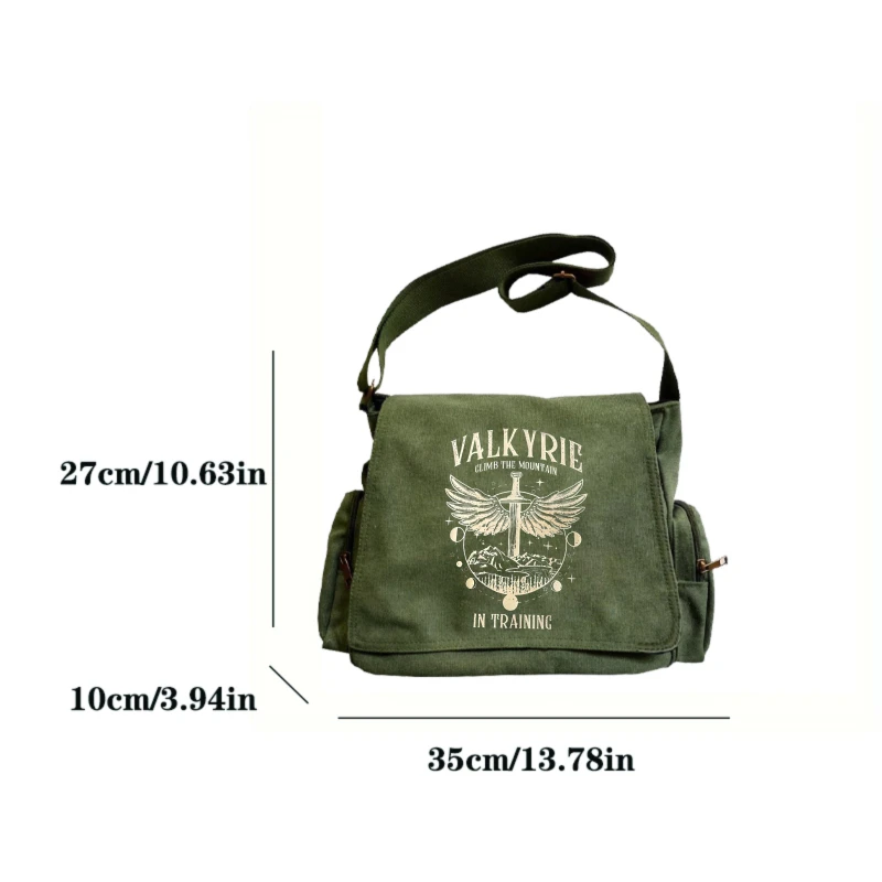 حقيبة كتف رجالية عتيقة من القماش حقيبة ساعي البريد بطباعة السيف المقدس سعة كبيرة مع جيوب حقيبة كروسبودي حقيبة الطالب