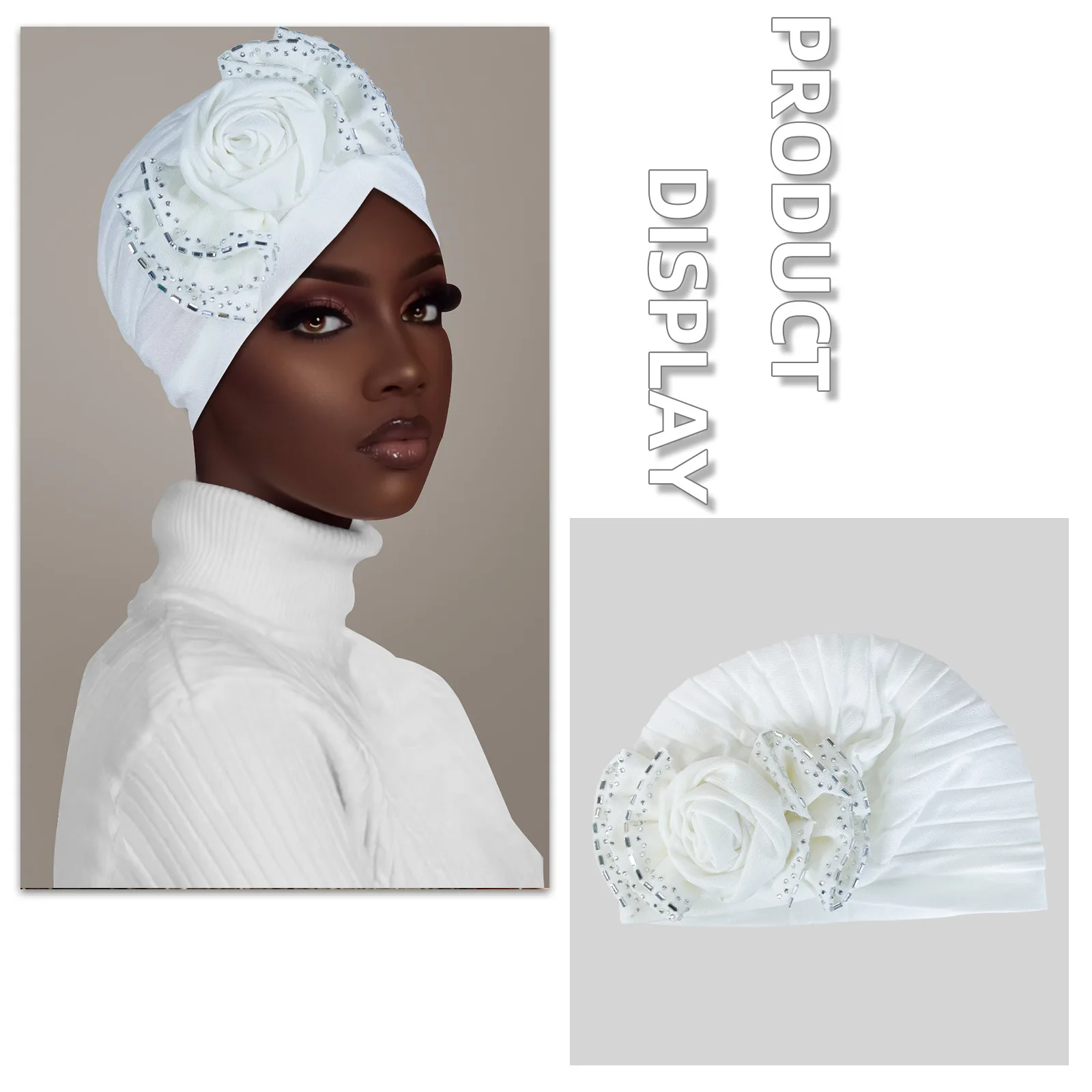 

Тюрбан с цветочными бриллиантами, плиссированная шляпа-хиджаб, женская шапка для химиотерапии, мусульманский платок, шапочки, капот, арабский исламский тюрбан от выпадения волос, Mujer