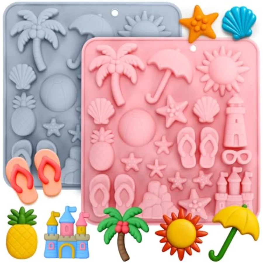

2Pcs Summer Beach Chocolate Silicone Molds Tree Pineapple Starfish Shells Candy Chocolate Molds Cupcake Toppers Cake Decoratin