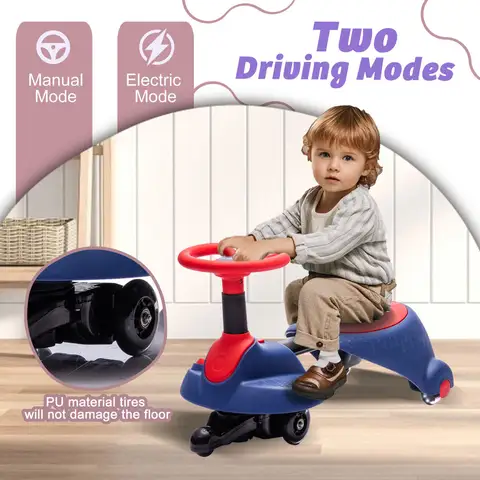 6V Kids Ride On Electric Wiggle Car Toys PU Wheels For Effective Floor Protection Steering Wheel Rotates Bluetooth for aged 3+