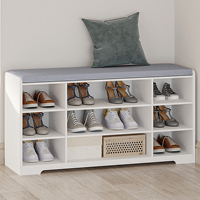 Hzuaneri Shoe Bench Shoe Rack with Seat, Bench with Storage Cushion, 9 Compartments, 30 x 103 x 52.7 cm, Adjustable Shelves