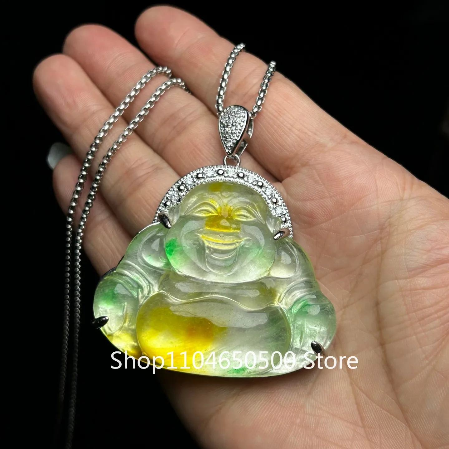 

Сертифицированная натуральная инкрустация, ледяной Мьянманский нефрит, жадеит, резной кулон Будды, ожерелья