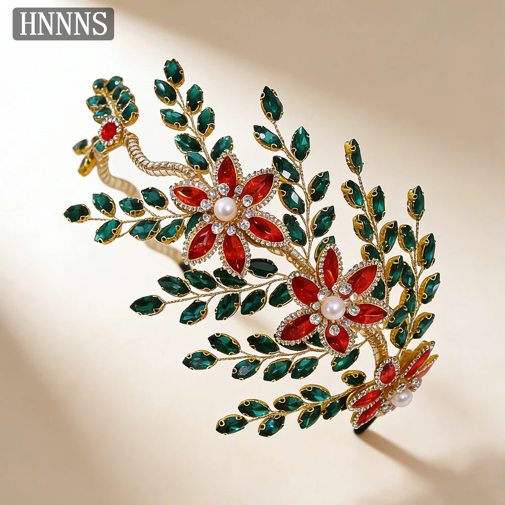 

TOPQUEEN Bridal Wedding Flowers Hair Accessories Handmade Green Color Rhinestone Leaf Headband Women Party Headpiece YXA414