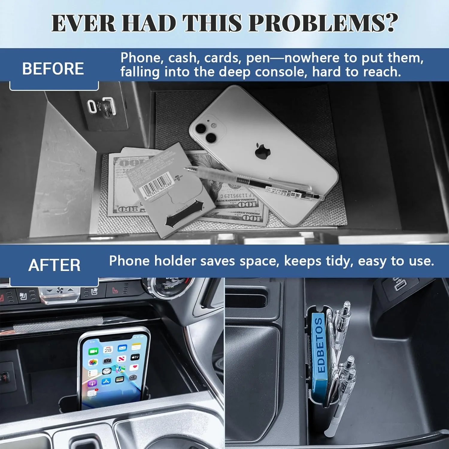 Middle Console Hanging Storage Phone Holder for 2021-2024 2025 Ford F150 Pocket Reach Reduced Clutter Front Cubby Organizer Box